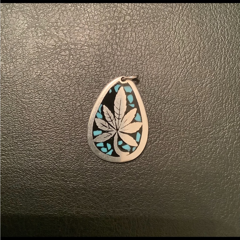 NEW vintage charm 1” turquoise cannabis leaf pendant teardrop